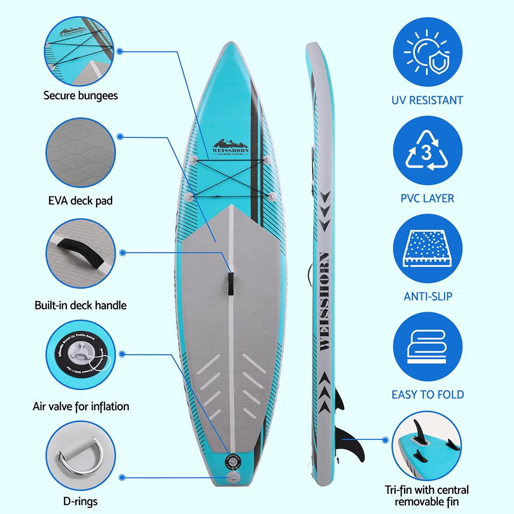 Weisshorn Stand Up Paddle Board 10.5ft Inflatable SUP Surfboard Paddleboard Kayak Surf Green