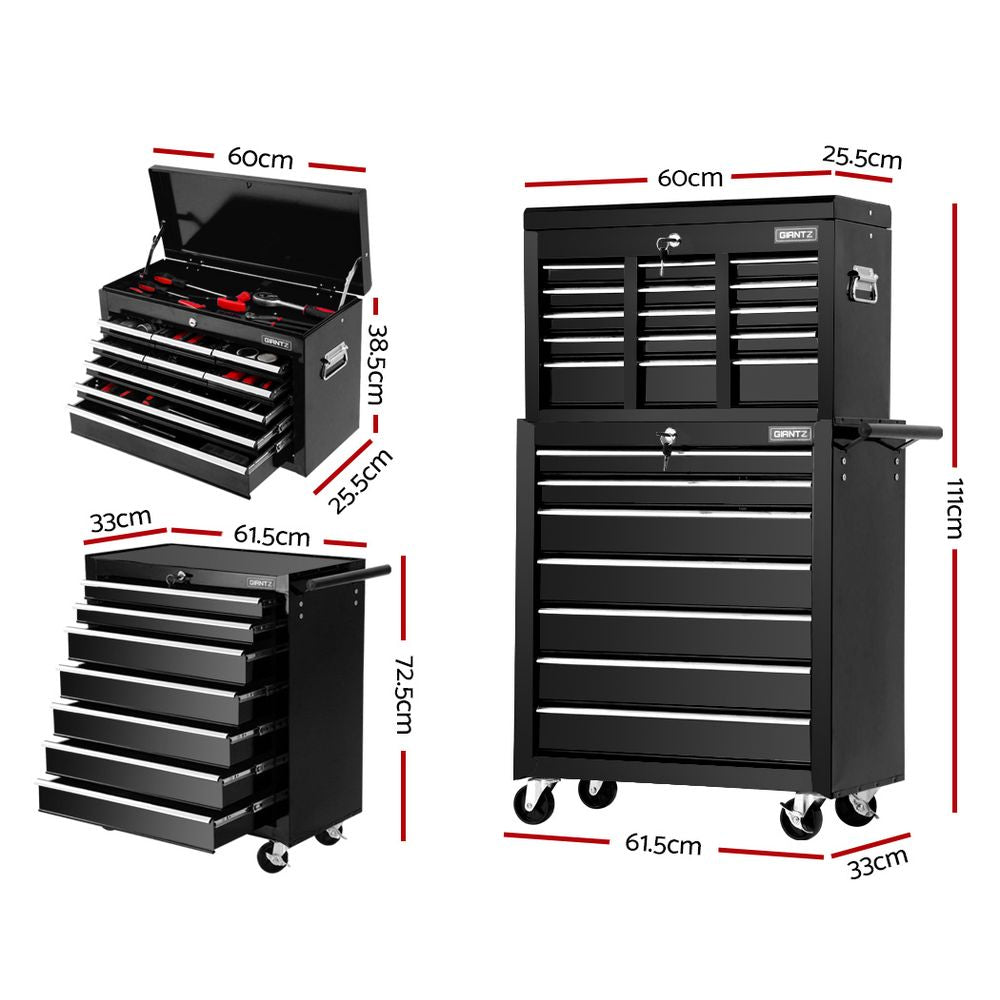 Giantz 16 Drawer Tool Box Cabinet Chest Trolley Toolbox Garage Storage Black