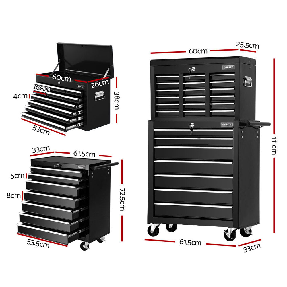 Giantz 17 Drawer Tool Box Cabinet Chest Trolley Toolbox Garage Storage Box Black