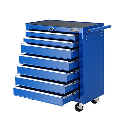 Giantz 7 Drawer Tool Box Cabinet Chest Trolley Storage Garage Toolbox Blue