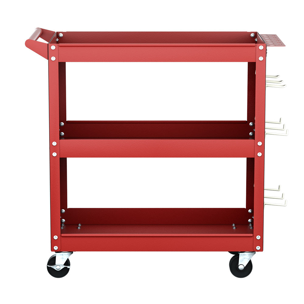 Giantz 3-Tier Tool Cart Storage Trolley Workshop Garage Pegboard Hooks Red