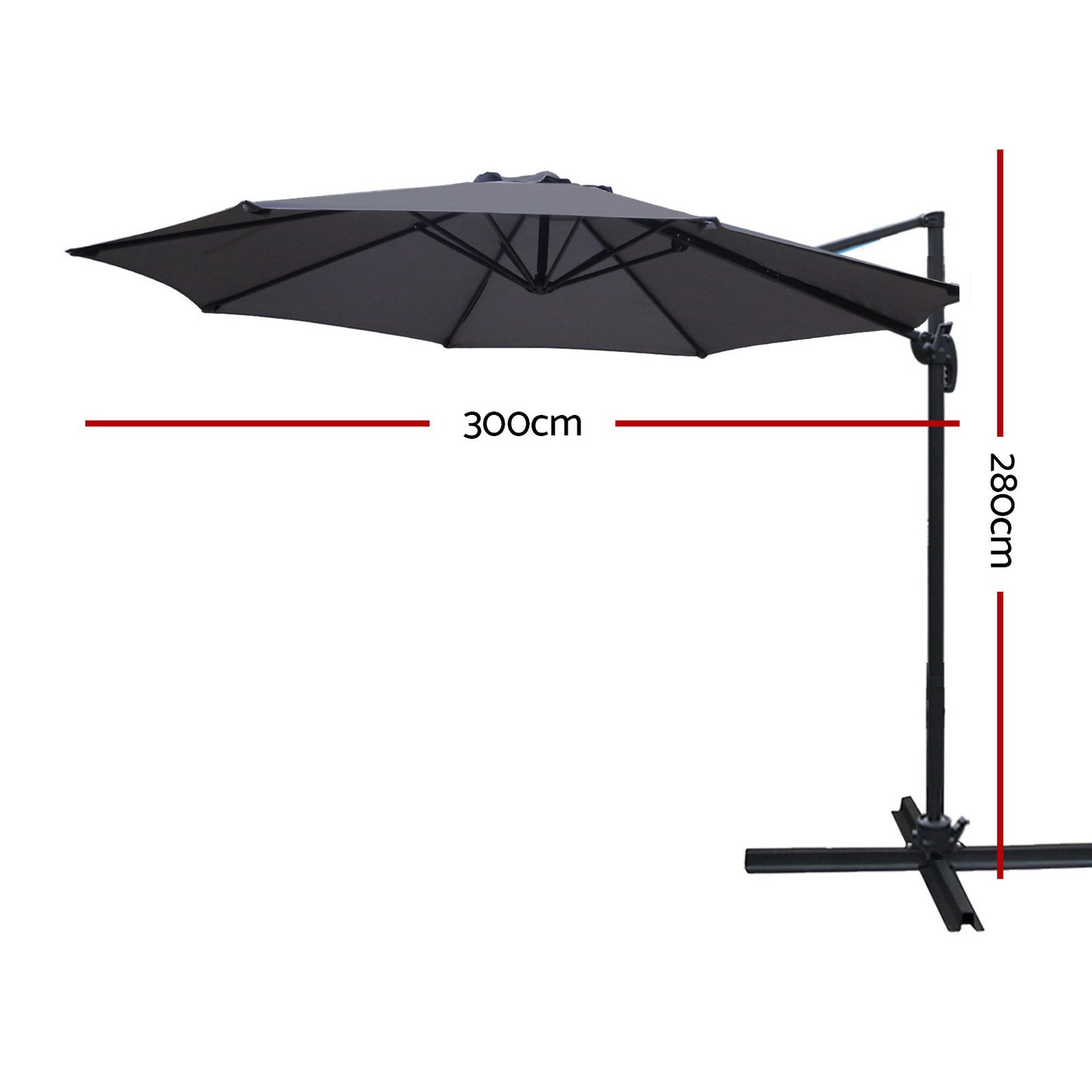 Instahut 3m Outdoor Umbrella Cantilever 360 Degree Tilt Beach Roma Charcoal