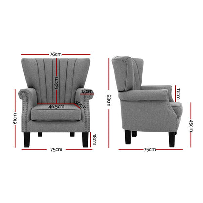 Artiss Armchair Wingback Grey Andrew