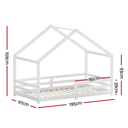 Artiss Bed Frame Wooden Kids Single House Frame White AMOS