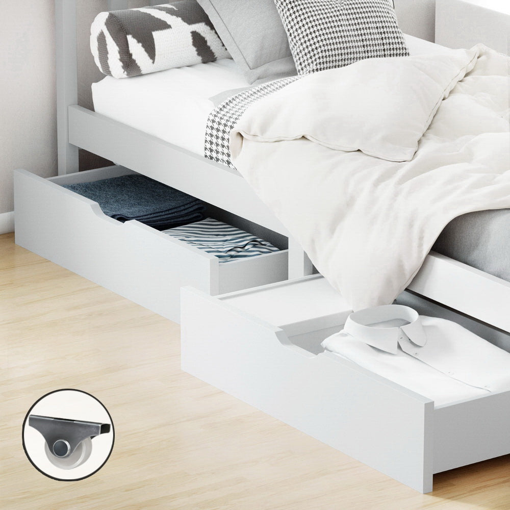 Artiss 2x Bed Frame Storage Drawers Trundle White