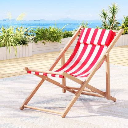 Gardeon Outdoor Deck Chair Wooden Sun Lounge Folding Beach Patio Furniture Red