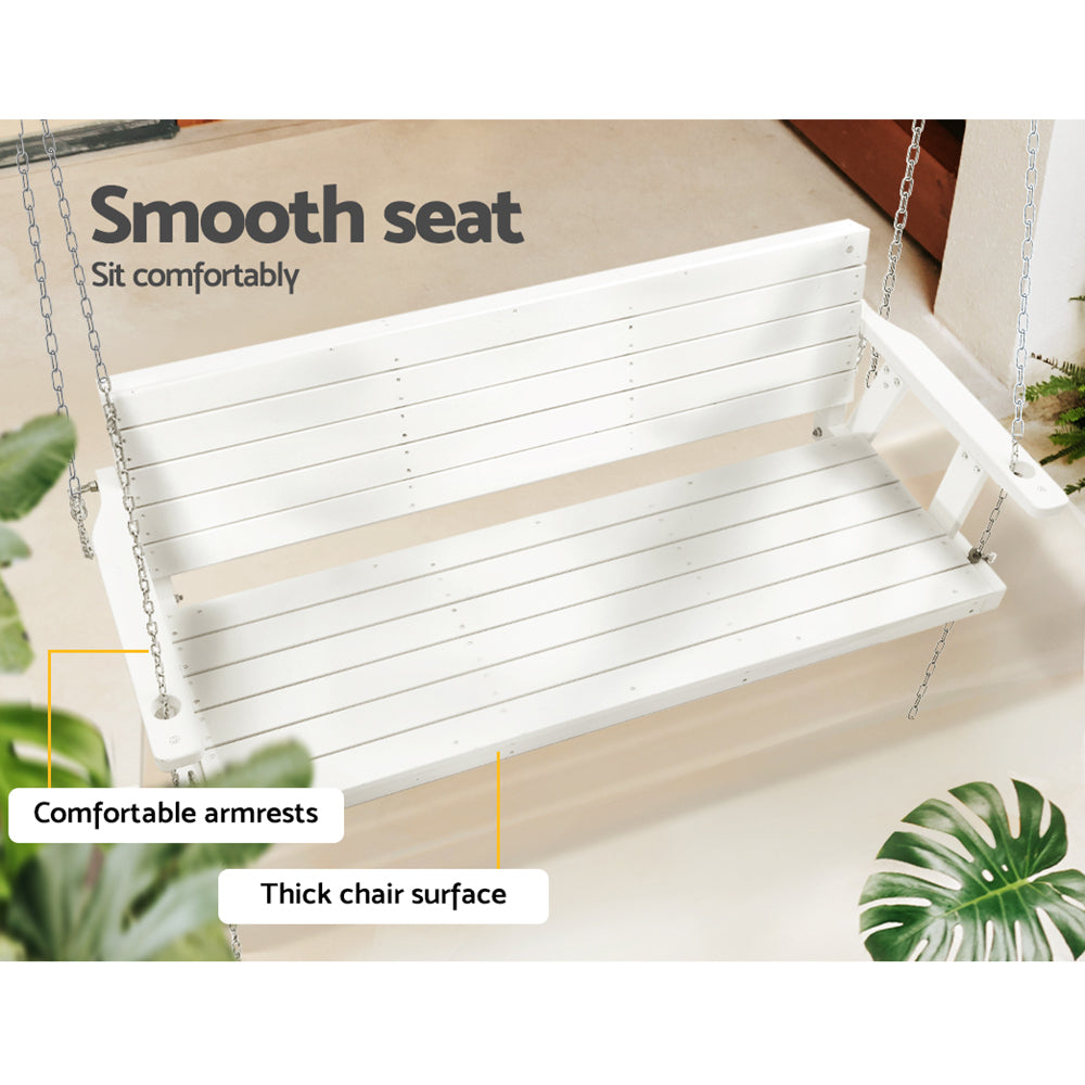 Gardeon Porch Swing Chair with Chain Outdoor Furniture 3 Seater Bench Wooden White